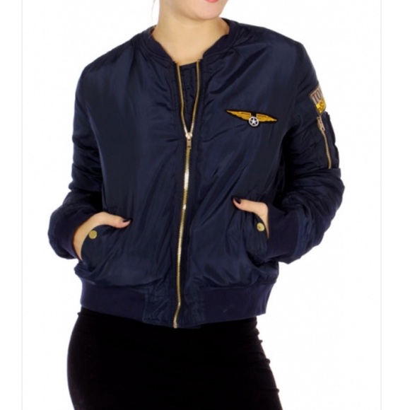 Patches contemporary bomber jacket Navy - Picture 2 of 3